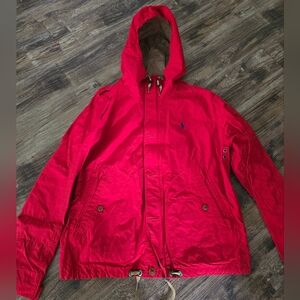 Polo Ralph Lauren Hooded Anorak Rain Jacket Red Size Large EUC
